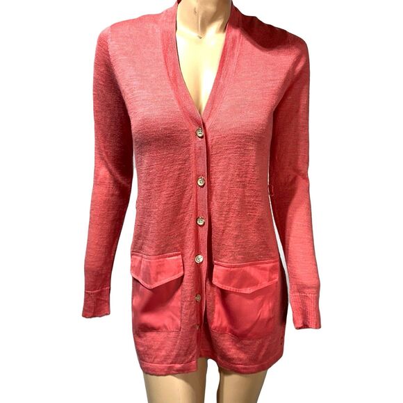 Tommy Hilfiger Cardigan Womens Size XS Pink Coral Button V-Neck Long Sleeve NWT - Picture 1 of 11